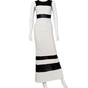 ABS Allen Schwartz White w/Black Mesh Panels Evening Gown Like New
